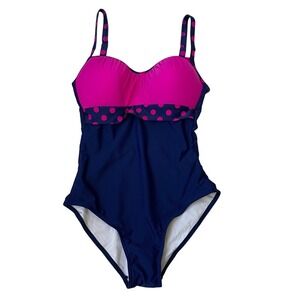 Pinnuote Retro 90s Polka Dot One Piece Swimsuit Woman 3XL Navy Fuchsia NWT